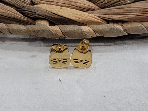 Dainty Gold Cat Face Earring Studs Inspired Daisy Designs