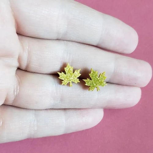 Gold Glitter Leaf Earrings Inspired Daisy Designs